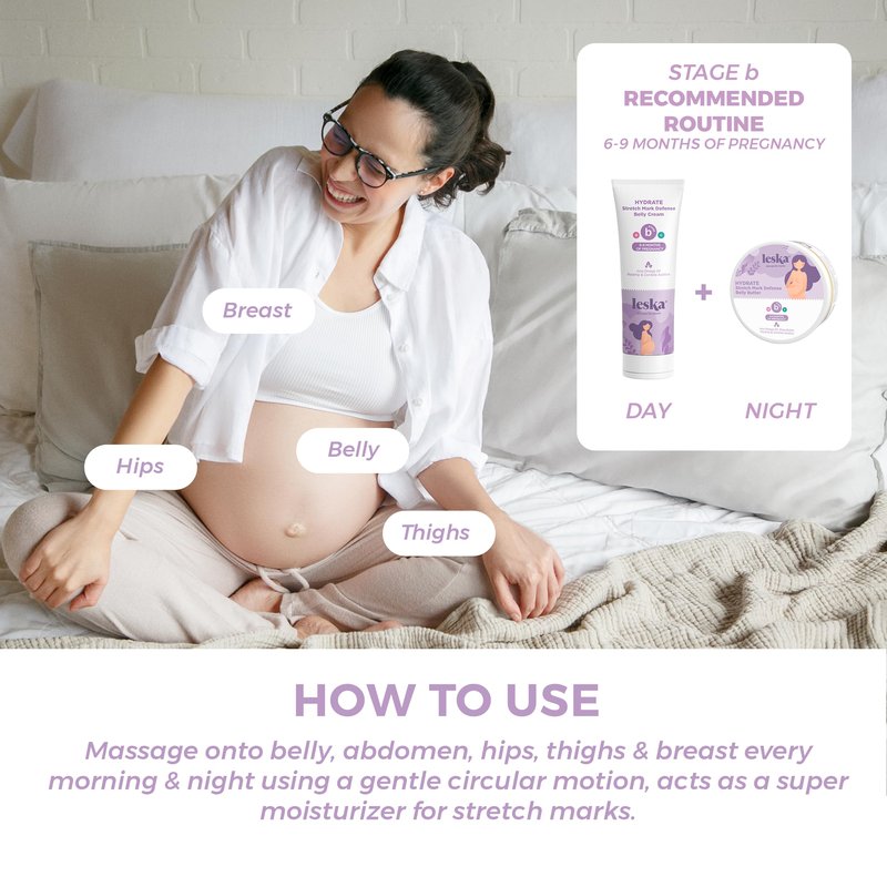 Leska Maternity Cream 2-Pack | STAGE B: HYDRATE Stretch Mark Defense Belly Cream & Butter (Pregnancy Months 6-9) | Part of a Complete 3-Stage Pregnancy Skincare System (4-4.93oz)
