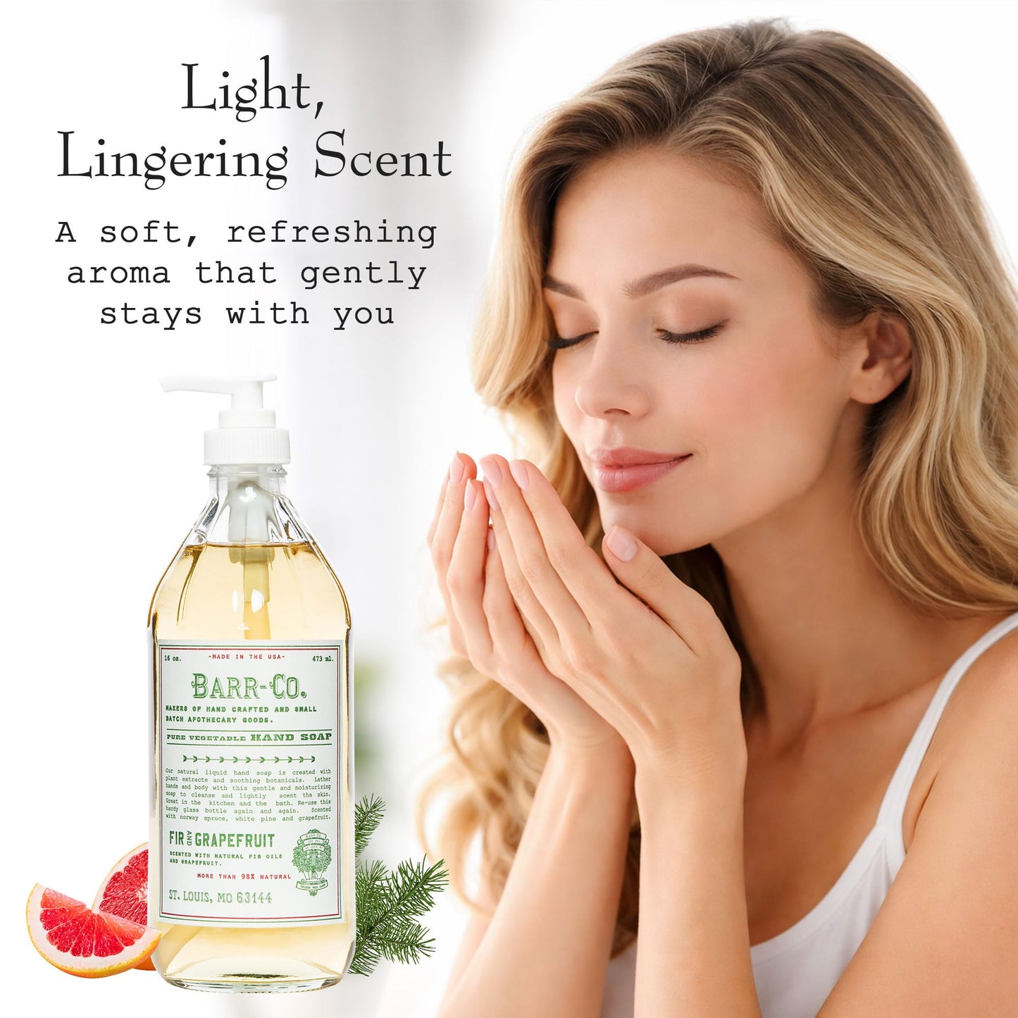 BARR-CO. Natural Hand Soap, Vegan Liquid Soap for Bathroom & Kitchen, Moisturizing Fir & Grapefruit 16 fl oz