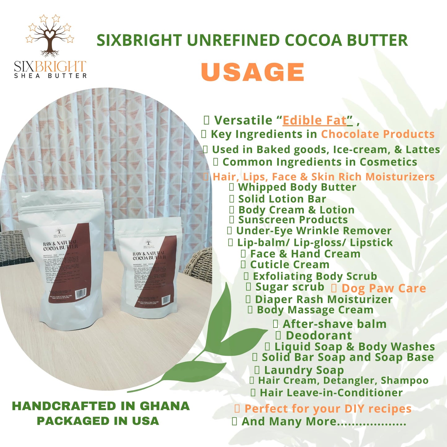 Sixbright Unrefined Cocoa Butter –16 oz | 100% Pure, Food Grade- Natural Moisturizer for Dry Skin, Fades Stretch Marks & Scars ,For Skin, Hair, DIYs. Chocolate Aroma