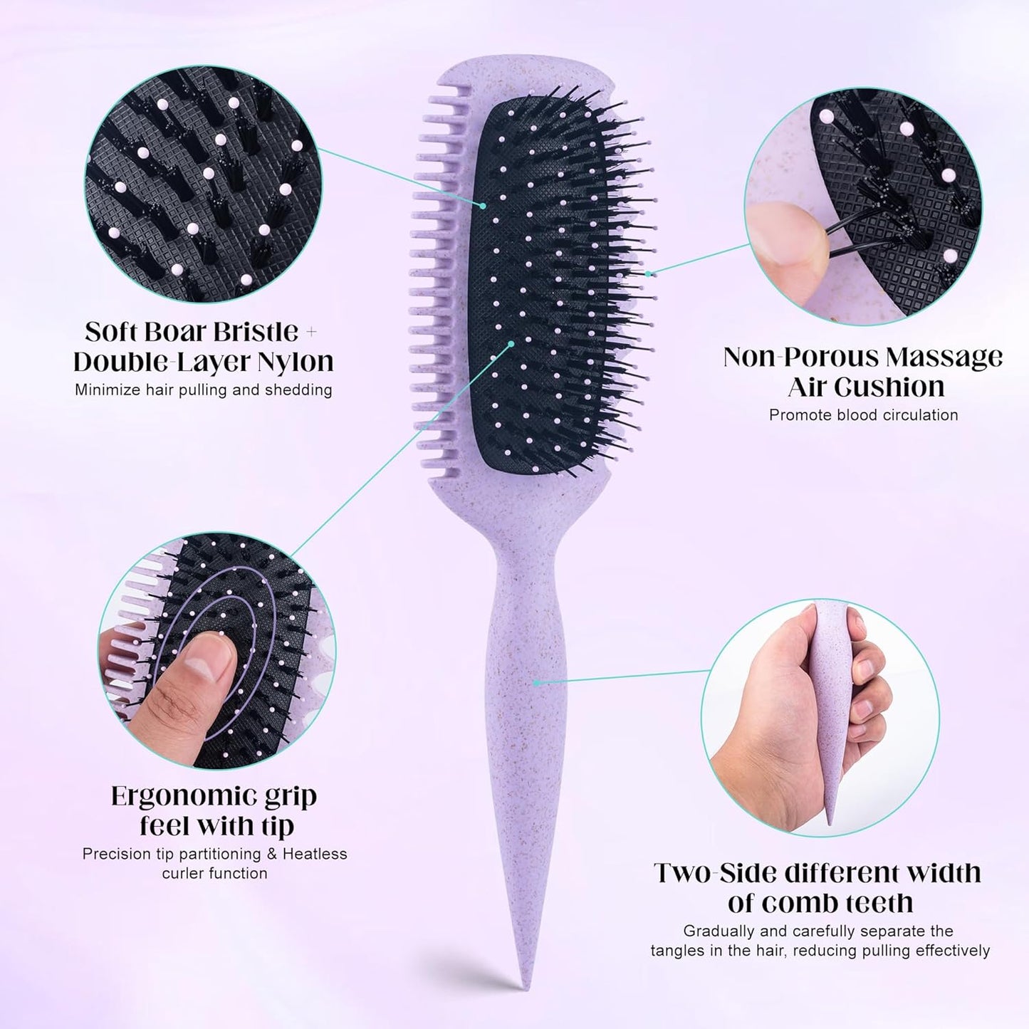 Curly Hair Brush - Detangling & Curl Defining Tool for Waves & Coils | Lavender Purple