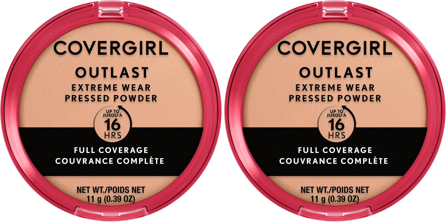 COVERGIRL Outlast Extreme Wear Pressed Powder, Face Powder, Natural, 0.38 Fl Oz, Pressed Powder, Full Coverage Powder, Finishing Powder, Lightweight, Controls Shine, Variety of Shades (Pack of 2)