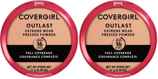 COVERGIRL Outlast Extreme Wear Pressed Powder, Face Powder, Natural, 0.38 Fl Oz, Pressed Powder, Full Coverage Powder, Finishing Powder, Lightweight, Controls Shine, Variety of Shades (Pack of 2)