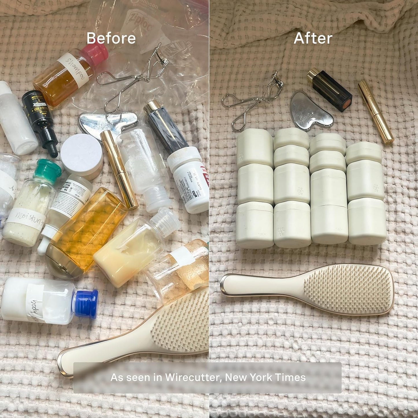 Cadence Travel Containers - 2pk (1 Small, 0.56oz + 1 Medium, 1.32oz), Sand - TSA Approved, Leak Proof, Magnetic Basic Body Care Capsules - Carry On Travel Essentials - Body Wash & Lotion Labels