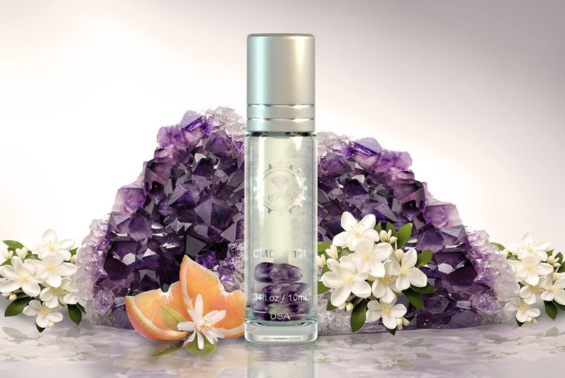 Floral Luxury Fragrance Oil - CMD Pure Blossom with Pheromones & Amethyst Crystal Rollerball | 10mL Travel Size Gift for Women