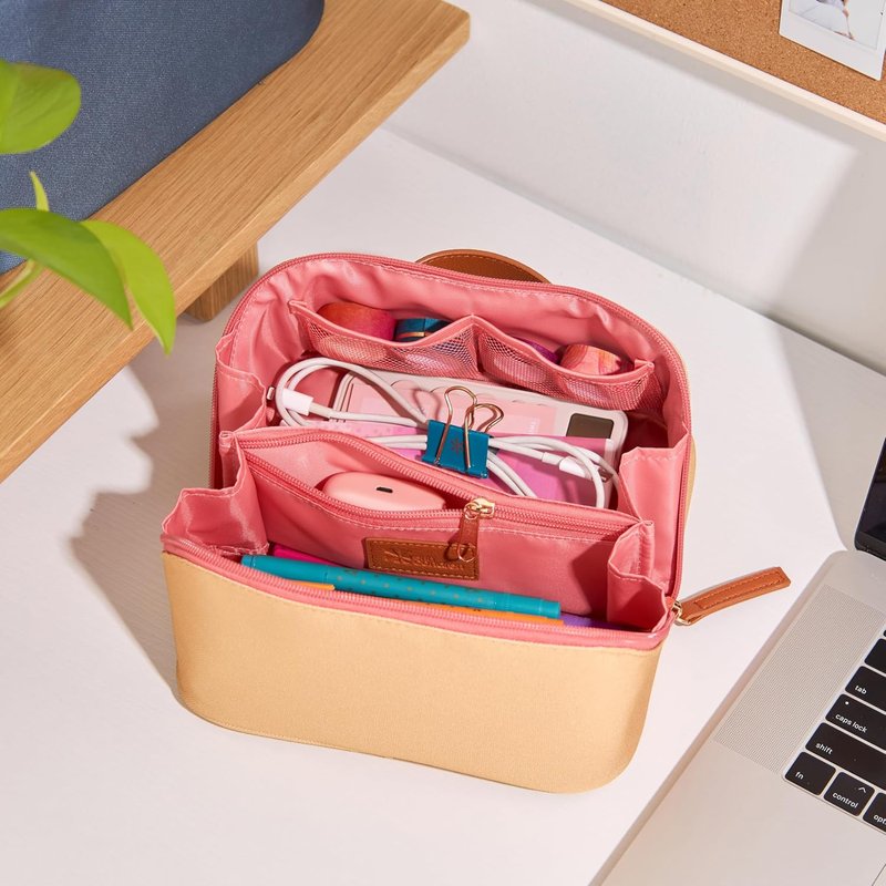 Small Organizer Case - Stylish Marigold Multi-Purpose Travel Case with Sturdy Vegan Leather Handle | Perfect for Toiletries, Makeup, Jewelry & Essentials