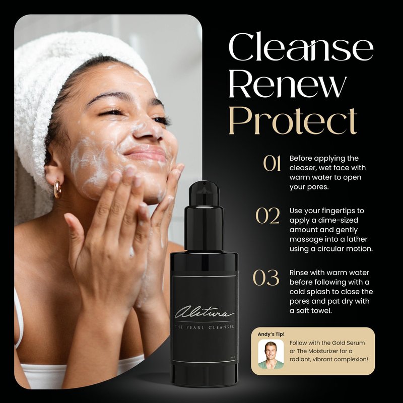 Alitura Pearl Facial Cleanser for Men & Women 100 ml – Anti-Aging Face Wash with Marine Collagen, Sea Kelp & Organic Botanicals – Hydrating Gentle Exfoliant for Clear, Smooth Skin – 3.4 oz Travel Size