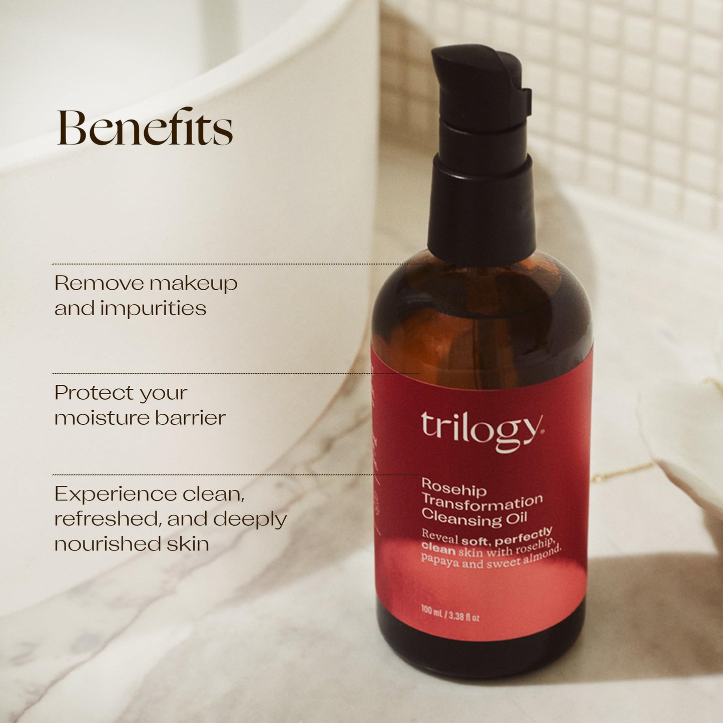Trilogy Rosehip Transformation Cleansing Oil, Makeup Remover & Cleanser With Papaya & Sweet Almond, 3.38 fl oz