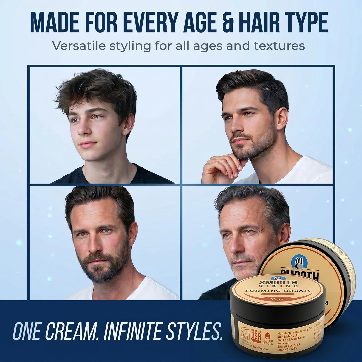 Smooth Viking Forming Cream - High Hold Styling Cream for Matte Finish, Men's Hair Products, Hair Paste for Short, Curly and Long Hair, Made in USA, 2oz