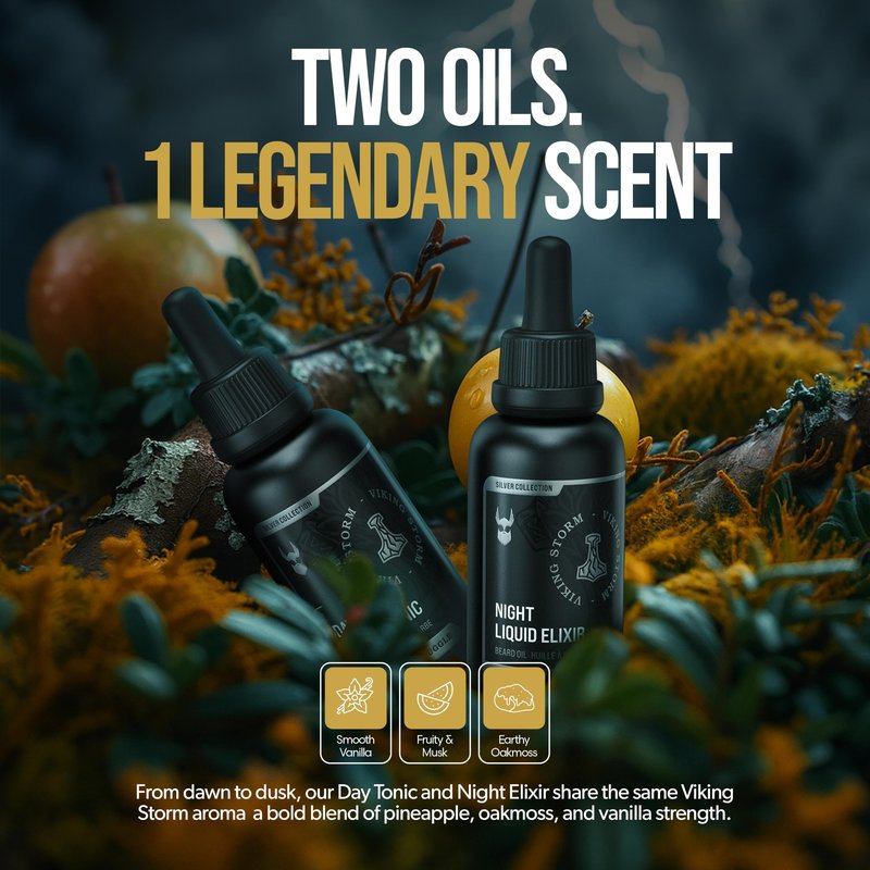 The Beard Struggle Tonic + Elixir Beard Oil Bundle - Silver Collection - Grooming Beard Oil - Softens, Moisturizers, and Strengthens Beard Growth - Pack of 2, Viking Storm