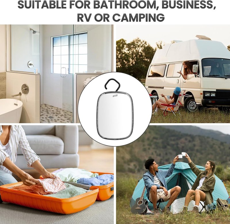 Fogless Shower Mirror for Shaving - Portable Wall-Mounted Shave Mirror | Shatterproof & Travel-Friendly (Black)