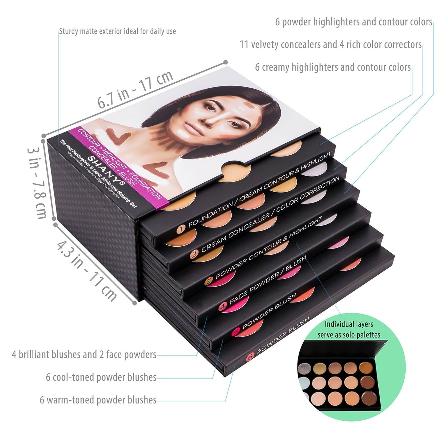 Mini Masterpiece Makeup Set - 6 Layers Foundation, Concealer, Contour & Blush Kits | Versatile Cosmetics Palettes