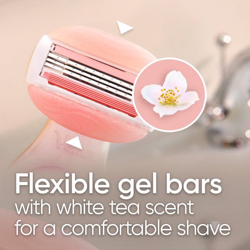 Gillette Venus Mini On The Go Women's Razor Handle with 3 ComfortGlide White Tea Scent Blade Refills + 1 Travel Case
