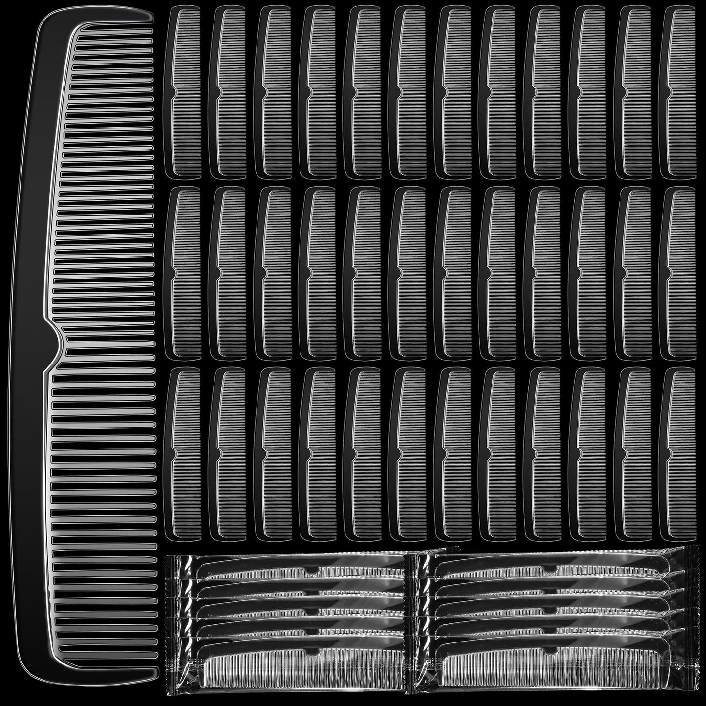 Lallisa 200 Pcs Individually Wrapped Combs in Bulk 5.5 x 1.2'' Pocket Disposable Combs Fine and Wide Tooth Cutting Hair Combs for Women Men Barber Beard Homeless Family Hotel Shelter, Transparent