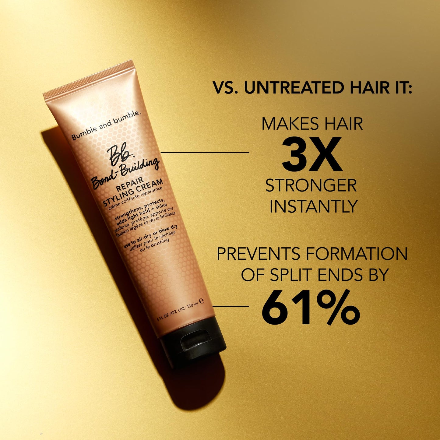Bumble and bumble. Bond-Building Hair Repair Styling Cream | Makes Hair 3x Stronger Instantly | Prevents Split Ends | Heat Protectant | For All Damaged Types, 5 Fl Oz