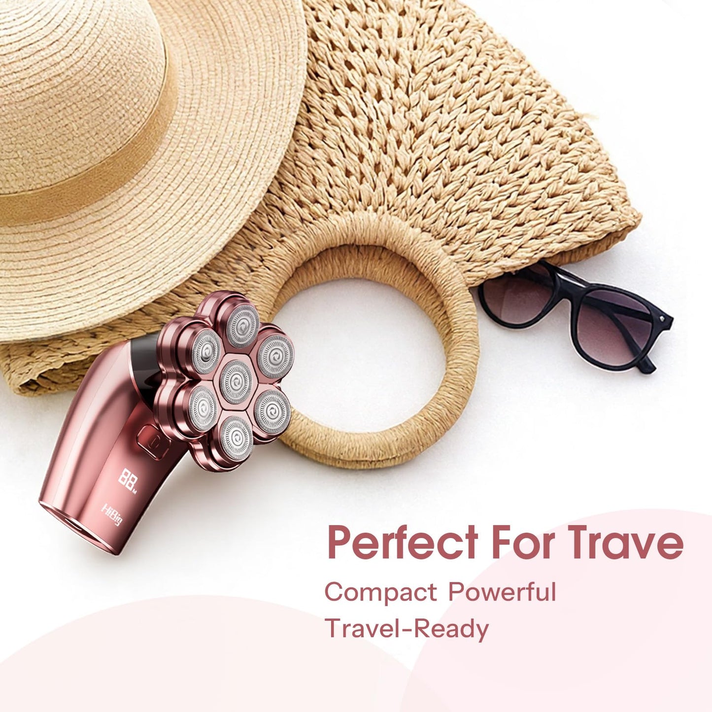 Electric Razors for Women Legs: 5-in-1 Rechargeable Body Shaver, 7D Wet & Dry Bikini Trimmer, IPX7 Waterproof Lady Hair Remover for Face Underarms Pubic, Rose Pink