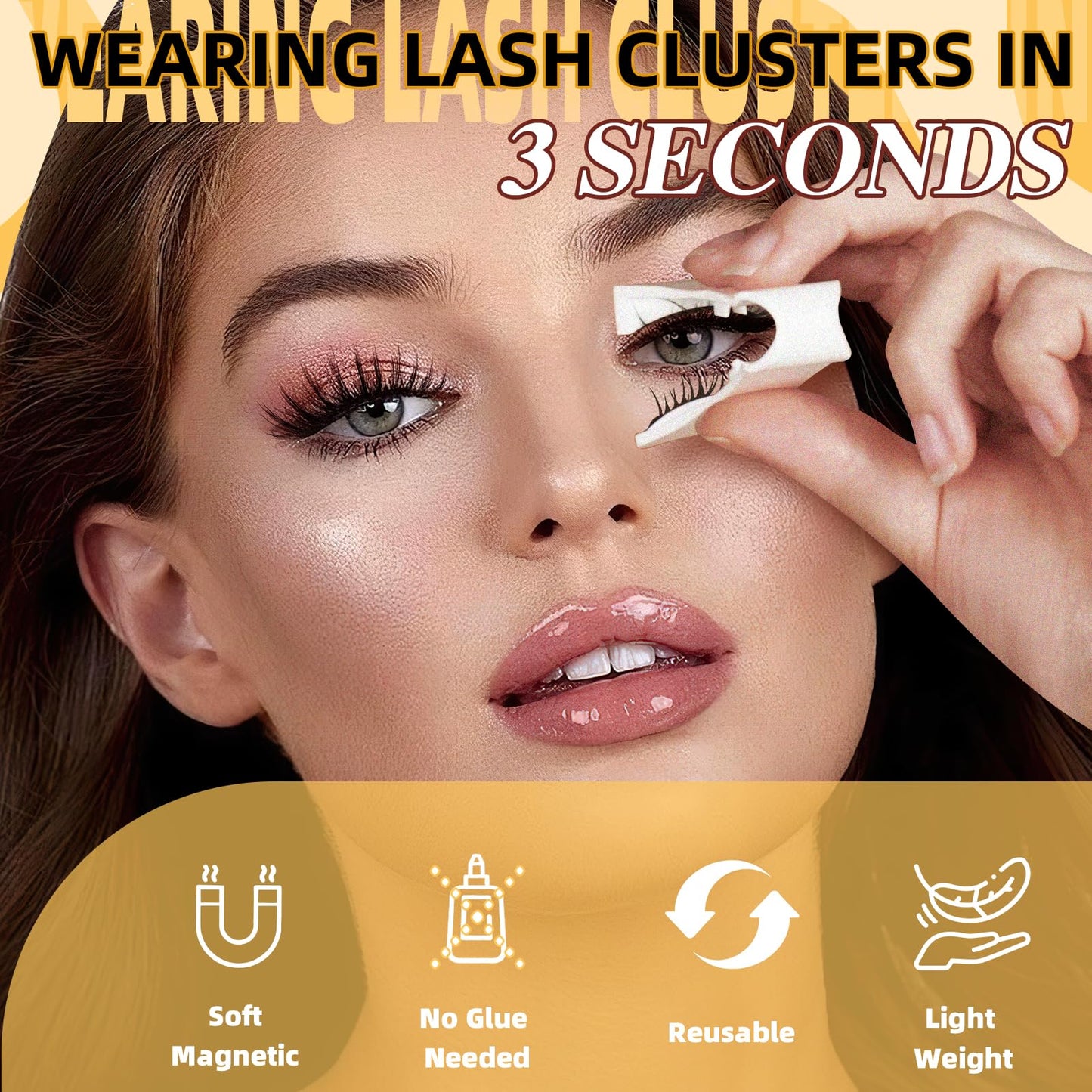 QUEWEL Magnetic Eyelashes, Reusable No Glue Needed Magnetic Eyelashes Kit with Applicator Lash Clusters Kit without Eyeliner So Soft and Easy to Wear and Remove (G-RC01)
