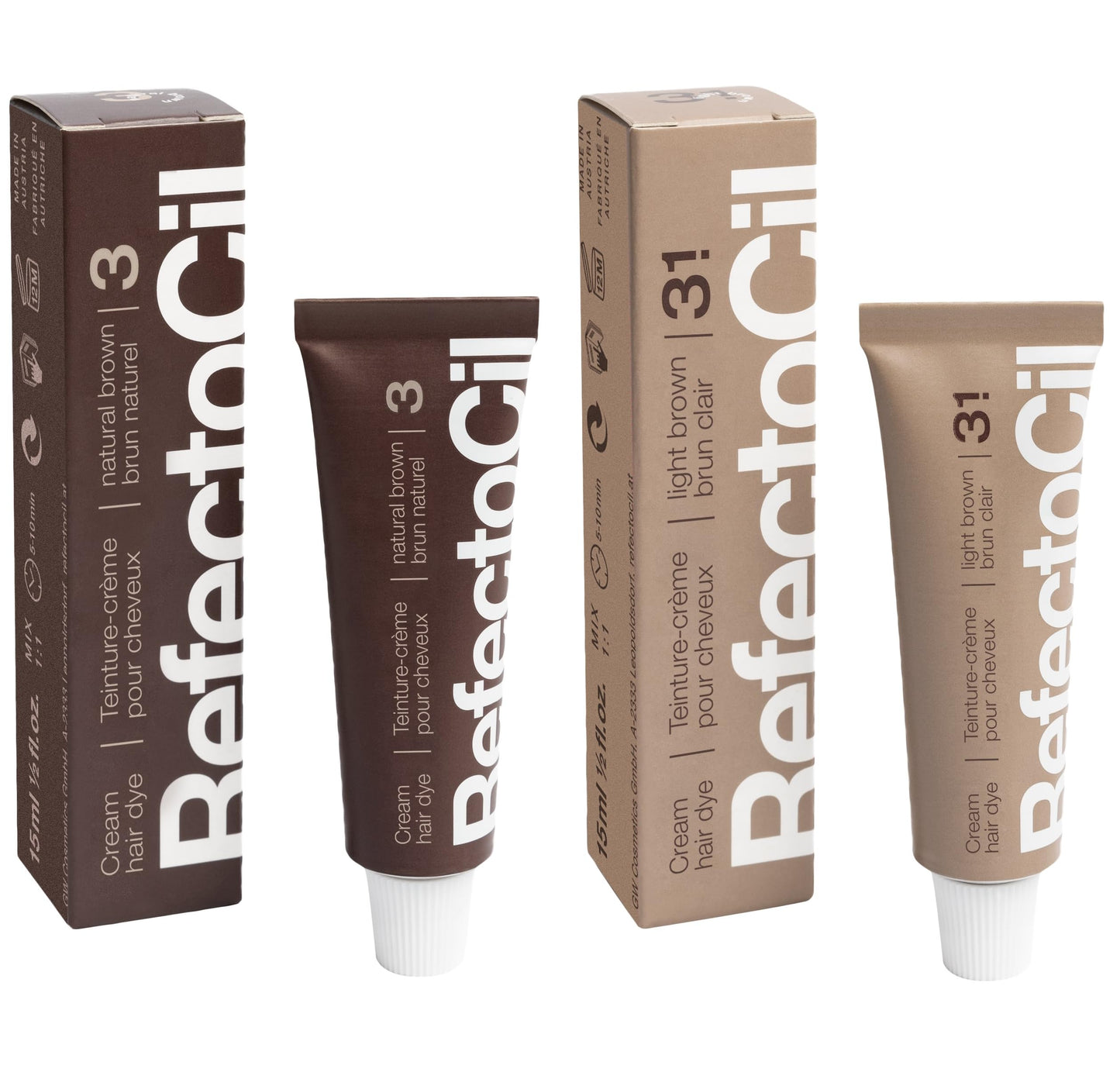 RefectoCil Cream Hair Dye 2-Pack – Natural Brown (#3) + Light Brown (#3.1)