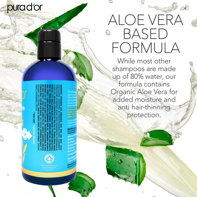 PURA D'OR Hair Thinning Therapy Biotin Shampoo - CLINICALLY TESTED Effective Results, Herbal Blend Hair Thickening Products For Women & Men, Color Safe Routine Shampoo, Herbal Scent 16 Fl Oz
