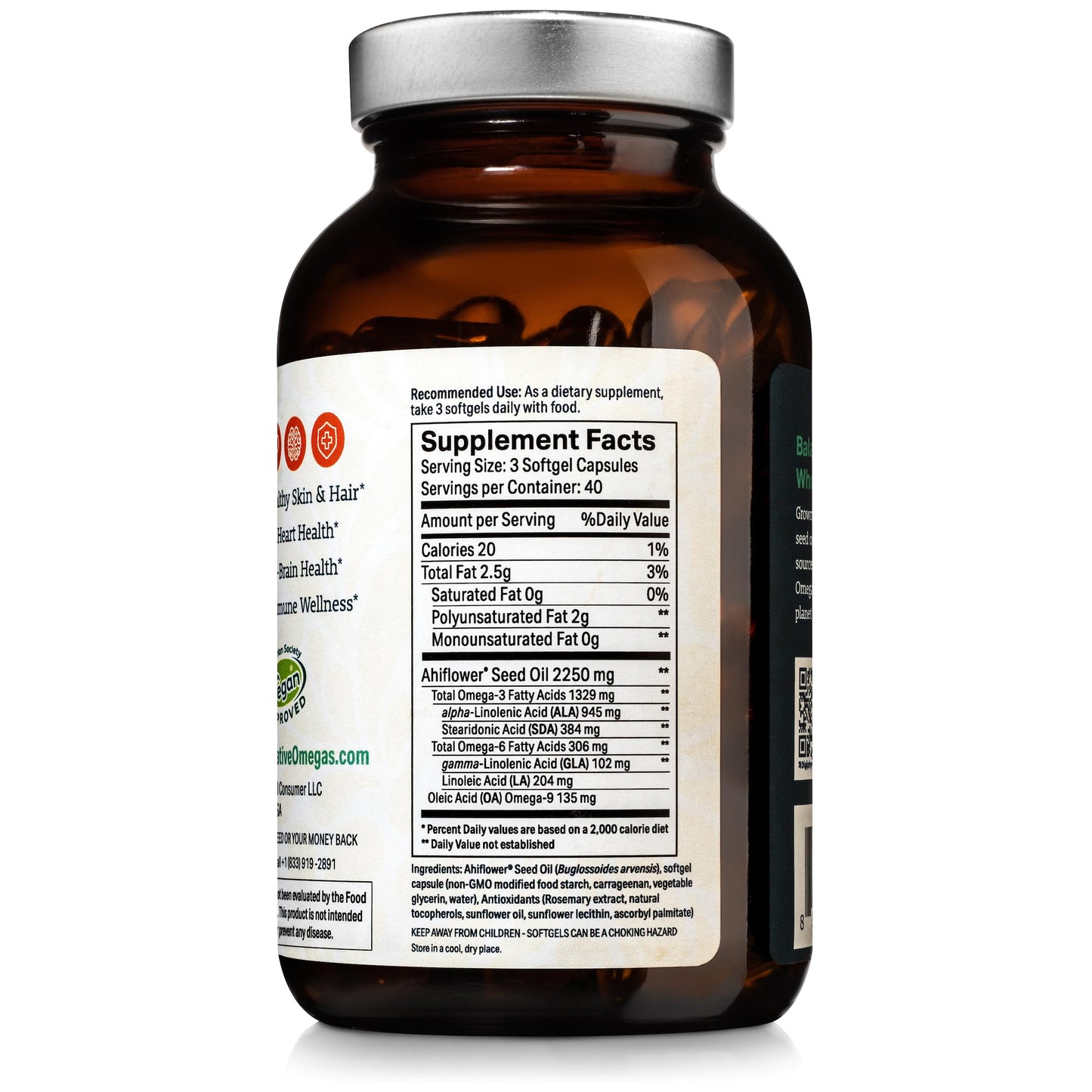 Ahiflower Oil 120 Softgels - Complete and Balanced Omega 3-6-9 Essential Fatty Acids - Plant Based No Fish Source of Vegan Healthy Fats