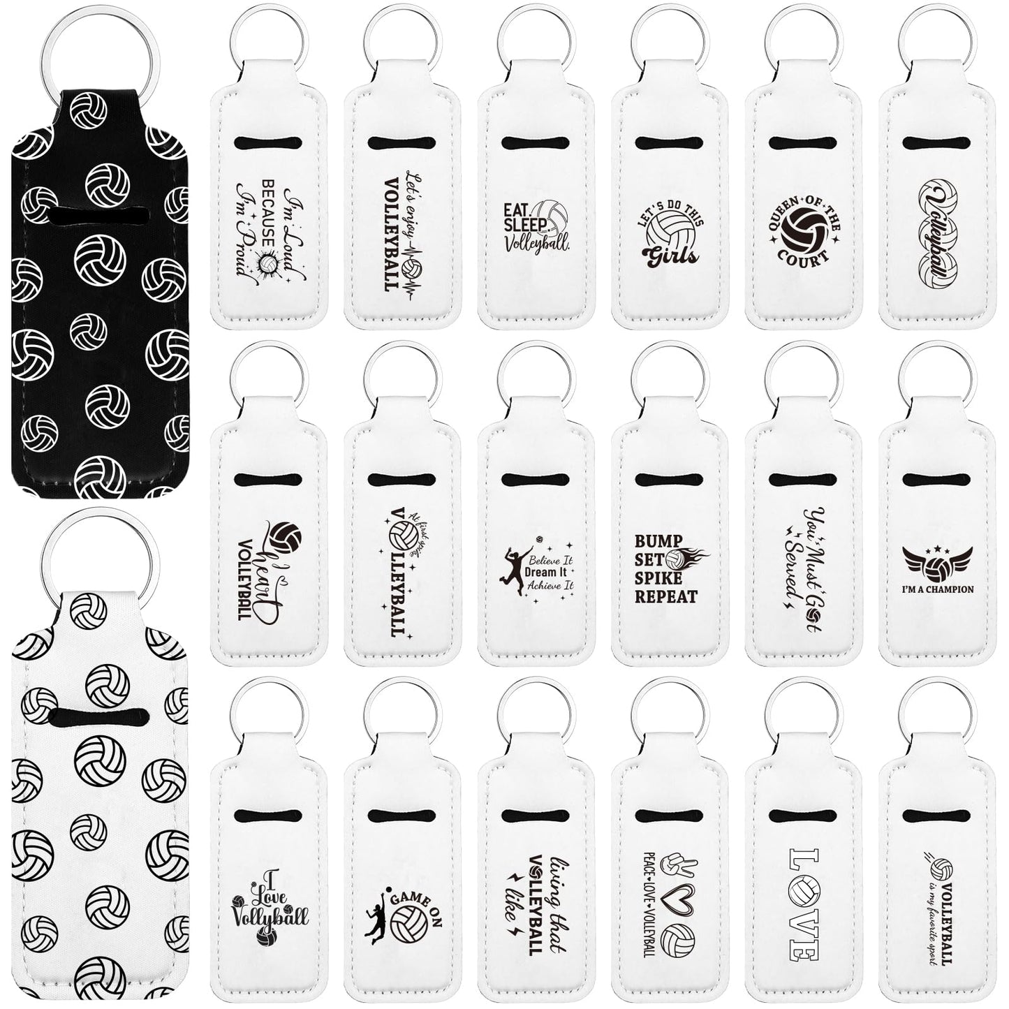 Haiabei 20Pcs Volleyball Lipstick Holder Keychains Bulk Volleyball Lipstick Balm Holder Keychain Clip-on Lipstick Sleeve Pouch Volleyball Portable Wristlet Keychain Lanyard