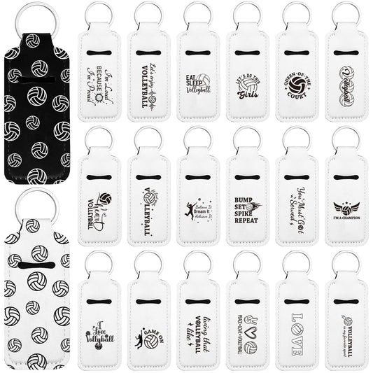 Haiabei 20Pcs Volleyball Lipstick Holder Keychains Bulk Volleyball Lipstick Balm Holder Keychain Clip-on Lipstick Sleeve Pouch Volleyball Portable Wristlet Keychain Lanyard