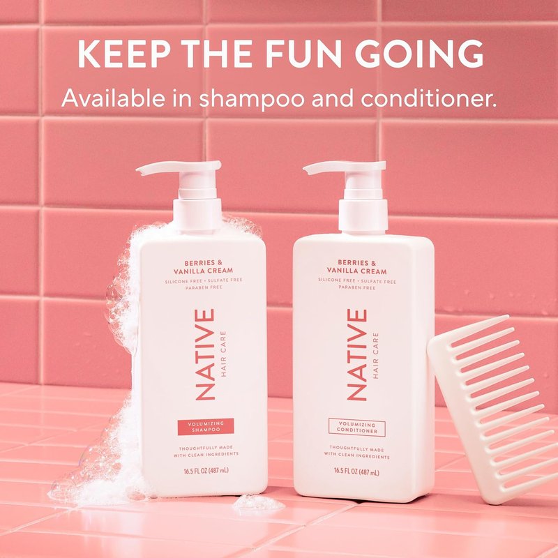 Native Volumizing Shampoo - Berries & Vanilla Cream | 16.5 fl Oz for Fuller Hair