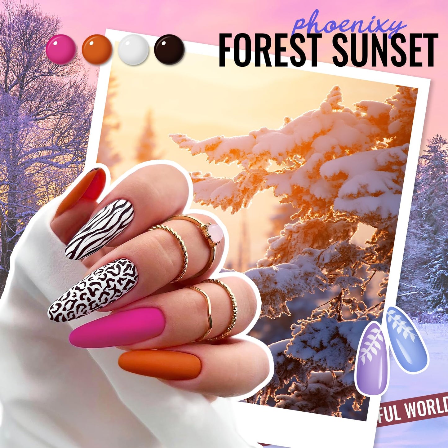 PHOENIXY 50 Pcs Gel Nail Polish Set, 42 Colors Nail Polish with 2 Base Coat & 4 Effects Top Coat Red Brown Colors Gel Polish Kit Nail Starter Set Christmas Gifts for Women Girls