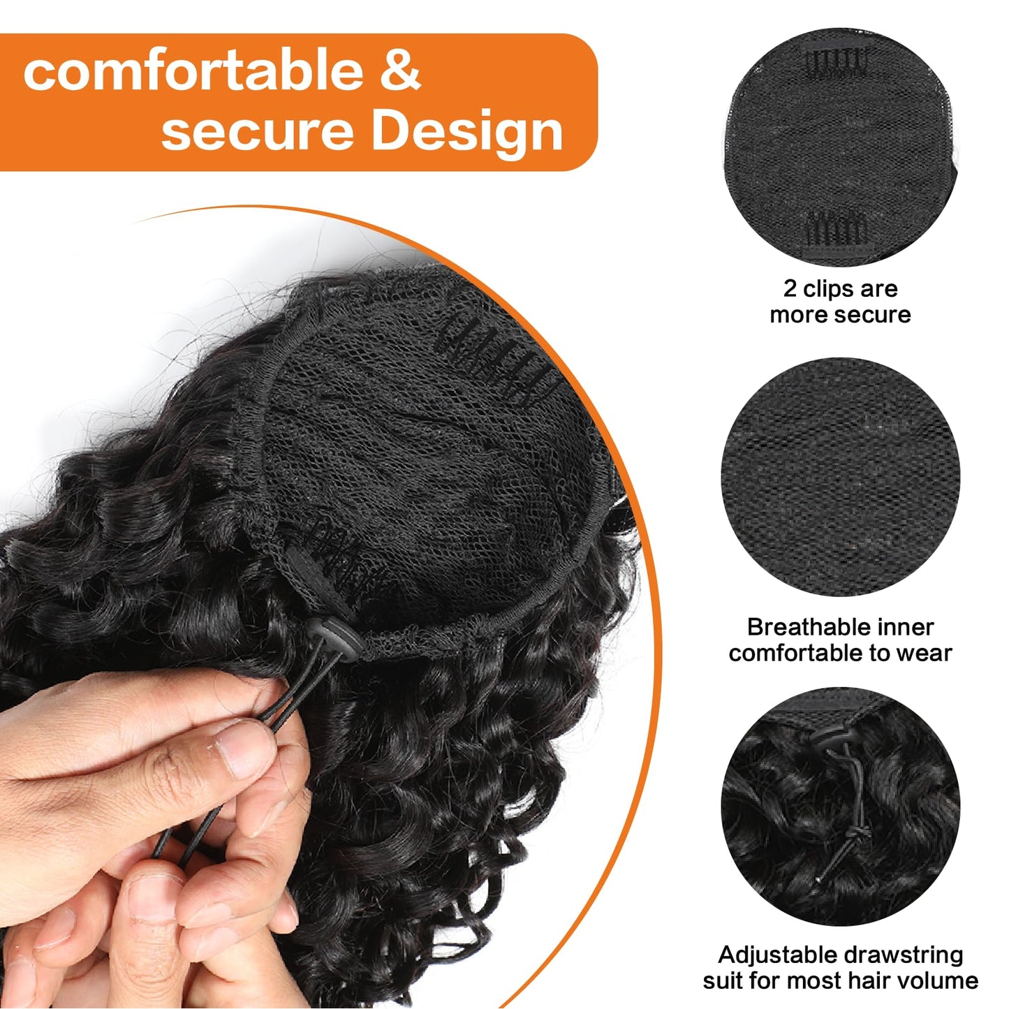 Yacurcur Water Wave Drawstring Ponytail Brazilian Remy Human Hair Ponytail Extensions for Black Women Ponytail Extension Human Hair Pieces Natural Black 18 Inch
