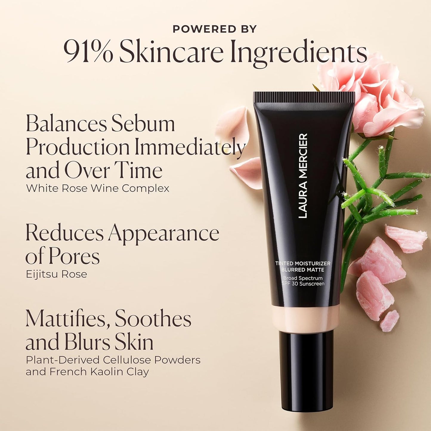 Laura Mercier Tinted Moisturizer - Blurred Matte SPF 30 | 24HR Shine Control, Sheer to Light Coverage