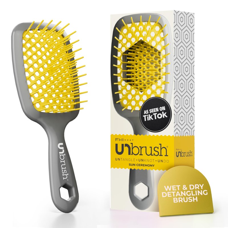 FHI Heat UNbrush Detangling Brush for Pain-Free Brushing on All Wet or Dry Hair Types — Durable DuoFlex Anti-Static Bristles, Lightweight Handle, Vented Hair Brush, Sun Ceremony