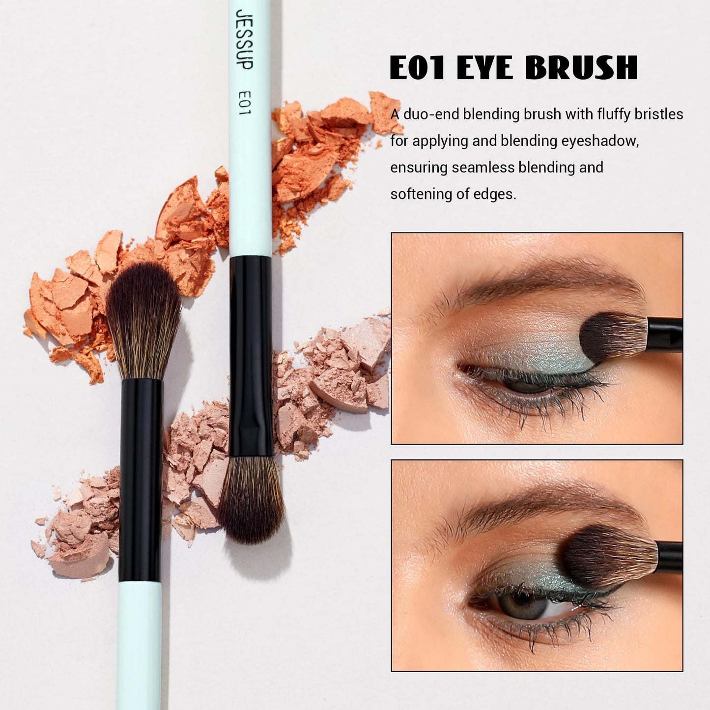 Jessup Double Sided Makeup Brushes Set T502 Bundled with Makeup Sponge Set SP013