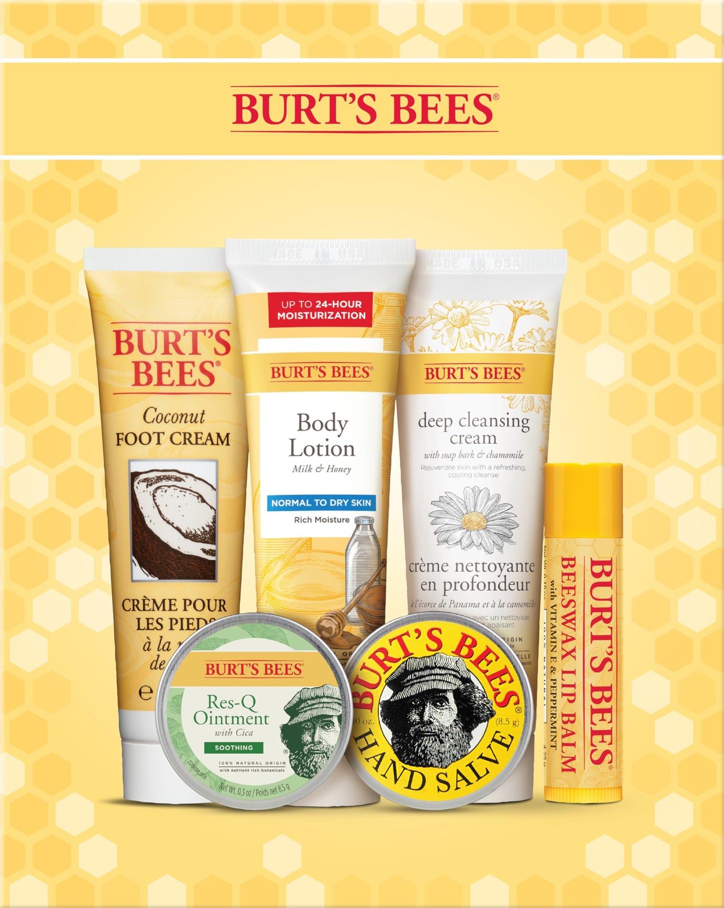 Burt's Bees Timeless Minis Kit, with Coconut Foot Cream, Milk and Honey Body Lotion, Deep Cleansing Cream, Res-Q Ointment, Hand Salve and Beeswax Lip Balm, natural origin skin care
