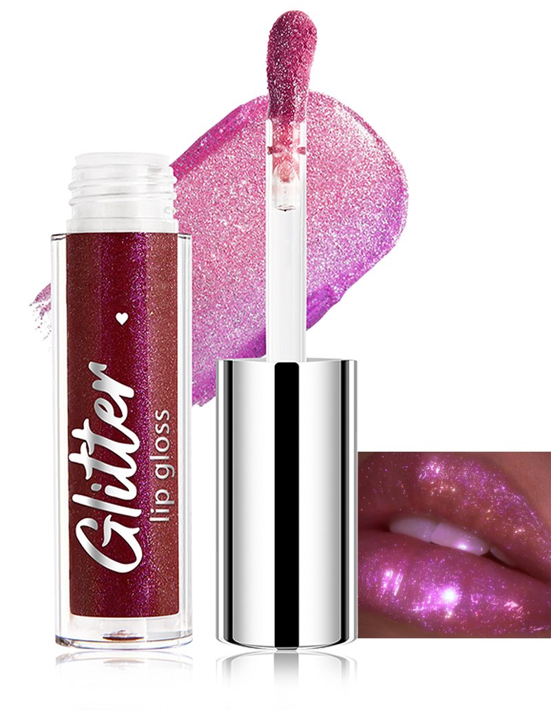 Erinde Glitter Shimmer Lip Gloss, Hydrating High-Shine Glimmer Finish & Sheer Wash Of Color Lip Oil, Non-Sticky, Moisturizing Lip Makeup, Bling Sparkle Lip Gloss Lipstick, Vegan & Cruelty-Free, 04