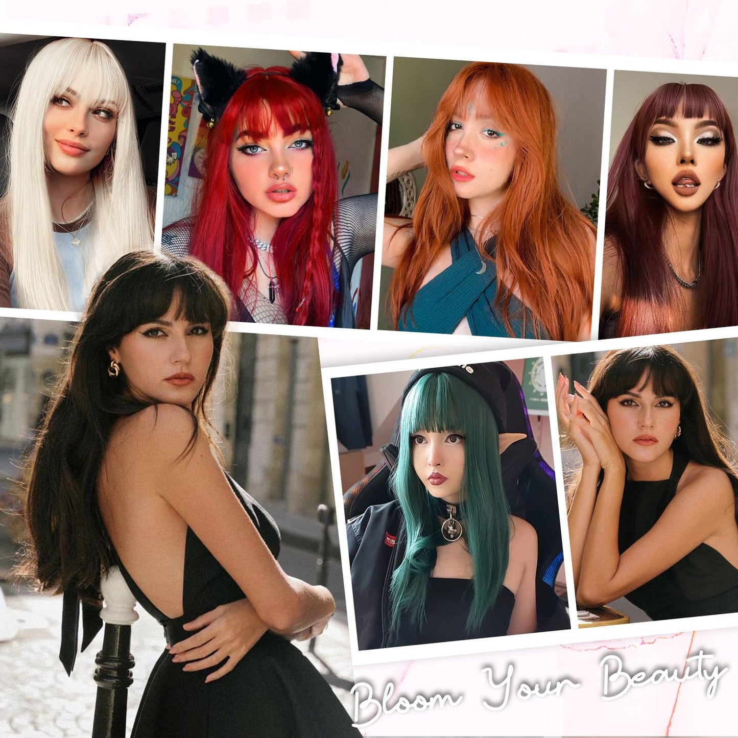 Aida ble Black Wig with Bangs Long Straight Black Wigs for Women Heat Resistant Synthetic Wig for Girls Daily Use Party Halloween Cosplay Wig 24inch