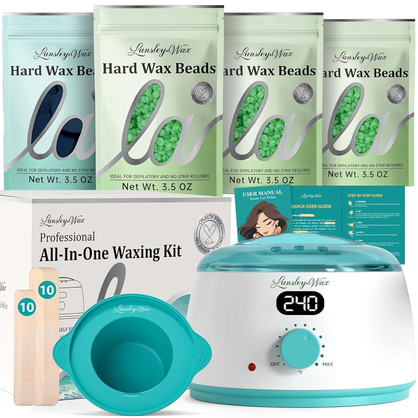Digital Waxing Kit for Hair Removal - Wax Warmer with Silicone Pot | Hard Wax for Sensitive Skin, Home Use
