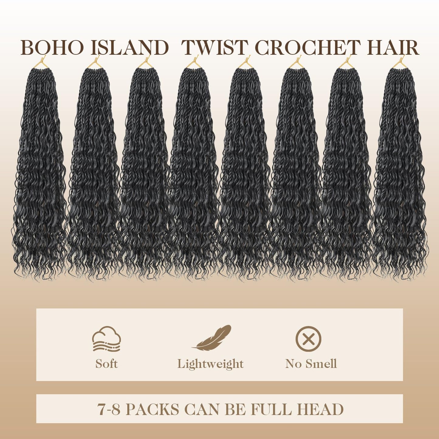 Boho lsland Twist Crochet Hair 24 Inch 8 Packs Natural Black Pre-Looped Senegalese Twist Crochet Braids with Curly Ends Synthetic Goddess Twist Crochet Hair for Black Women（1B 24 INCH）