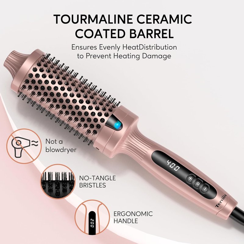 Terviiix Thermal Brush - 1.77 Inch Double MCH Ceramic Hot Brush | Ionic 2-in-1 Curling Wand with Digital Display & 9 Temperatures for Long Hair