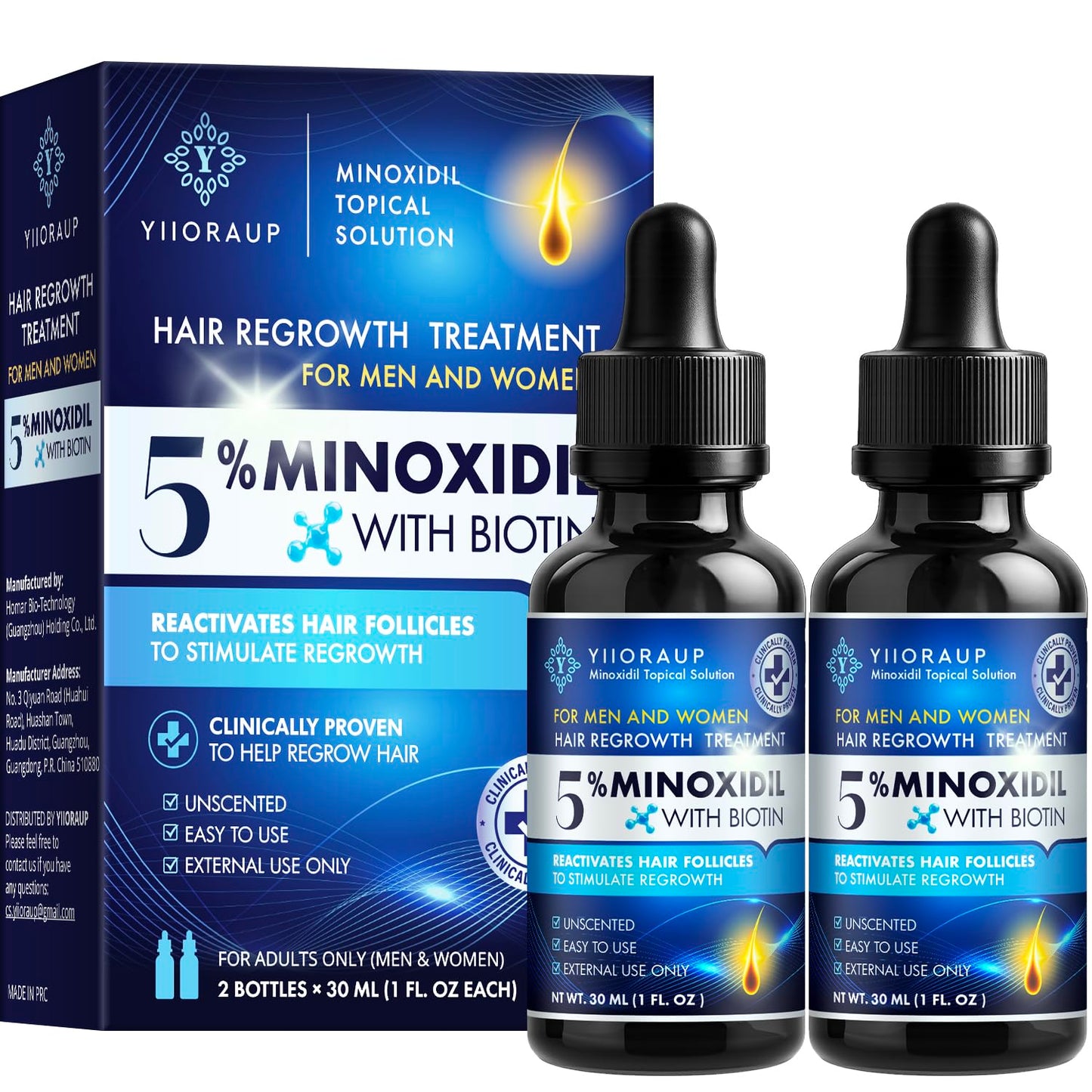 5% Minoxidil Hair Growth for Men and Women: Extra Strength Minoxidil Topical Solution for Adults with Receding Hairlines or Vertex Thinning - Hair Loss Treatment Serum with Biotin for Daily Scalp Use