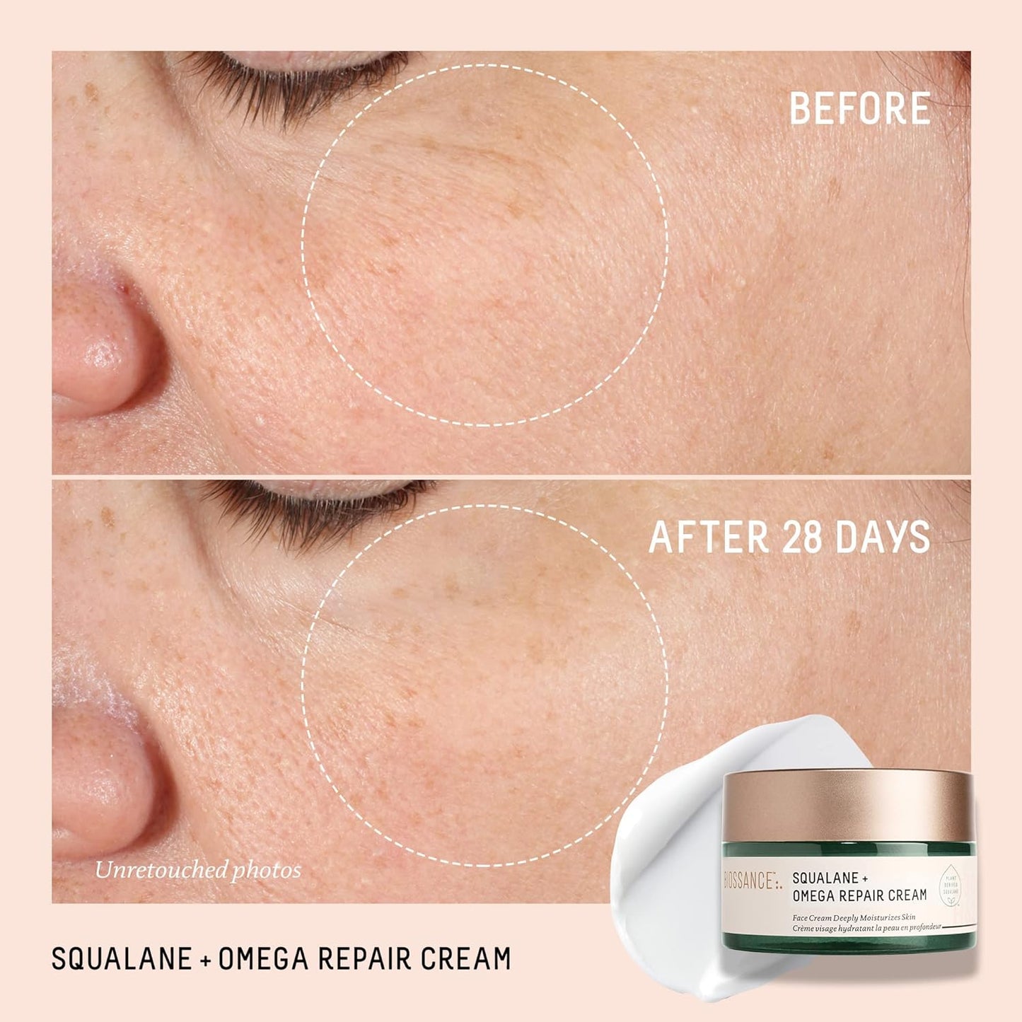 BIOSSANCE Squalane + Omega Repair Cream - Ultra-Moisturizing Face Cream for Dry & Sensitive Skin | Intense Hydration with Hyaluronic Acid & Ceramides