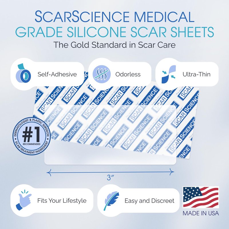 Medical Grade Silicone Scar Sheets - Silicone Scar Tape for Surgical Scars - Durable and Reusable Breathable Gel Sheets with Storage Case - Small 3-Inch, 8-Pack