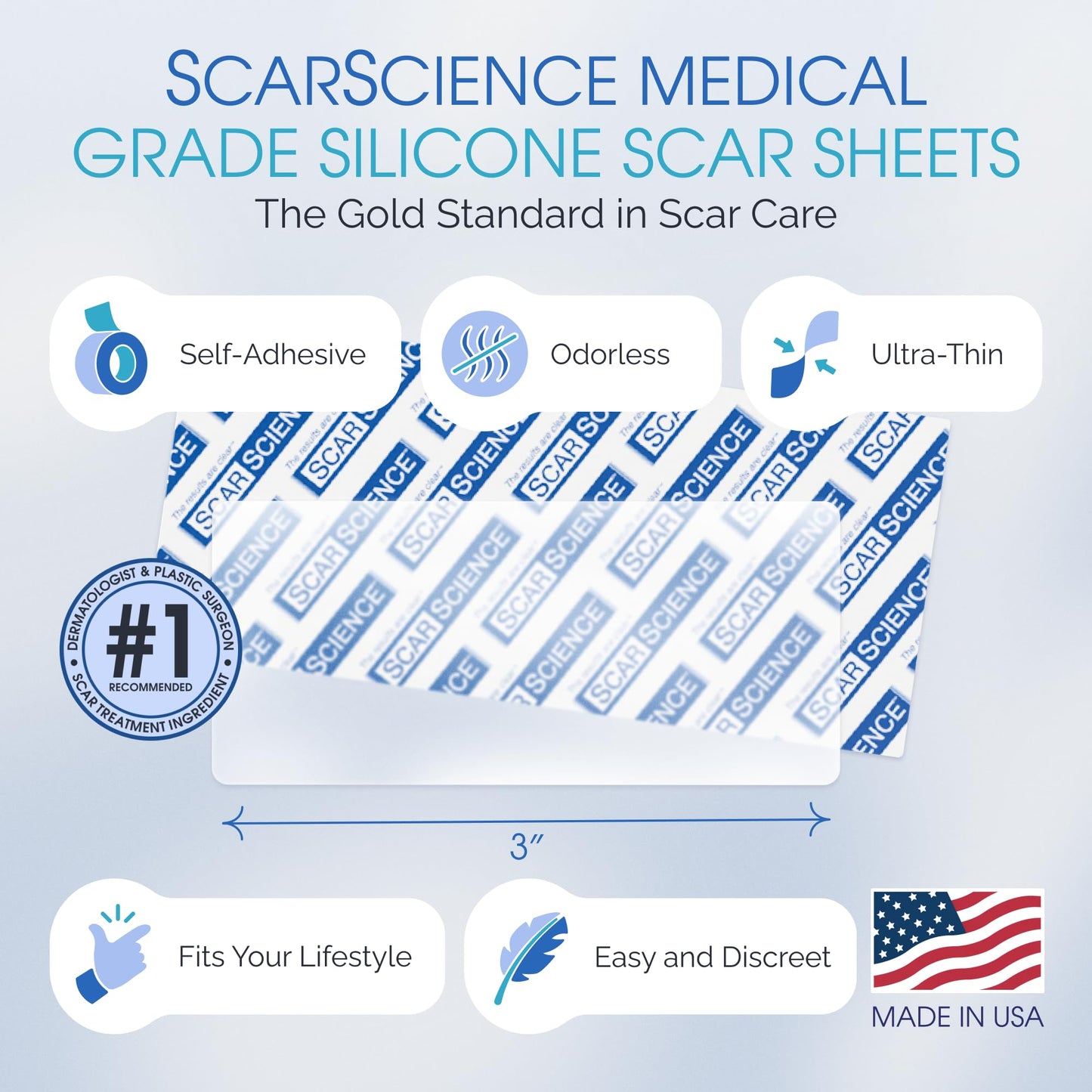 Medical Grade Silicone Scar Sheets - Silicone Scar Tape for Surgical Scars - Durable and Reusable Breathable Gel Sheets with Storage Case - Small 3-Inch, 8-Pack