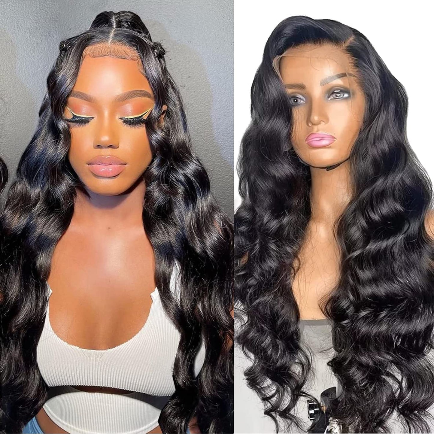 Lace Front Wigs for Black Women - Body Wave 24 Inch Glueless Lace Frontal Wigs - Pre Plucked with Baby Hair - Brazilian Virgin Human Hair - 180% Density - Natural Color
