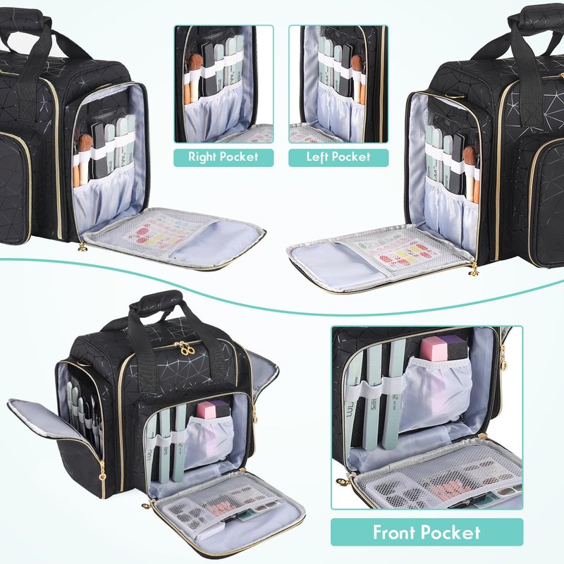 ZFZGFRCS Nail Polish Organizer Case -Holds 70 Bottles (15ml-0.5 fl.oz) and 1 Nail Lamp -Nail Storage Organizer PU Leather with 2 Separate Nail Polish Holder and Manicure Tools Storage-Black