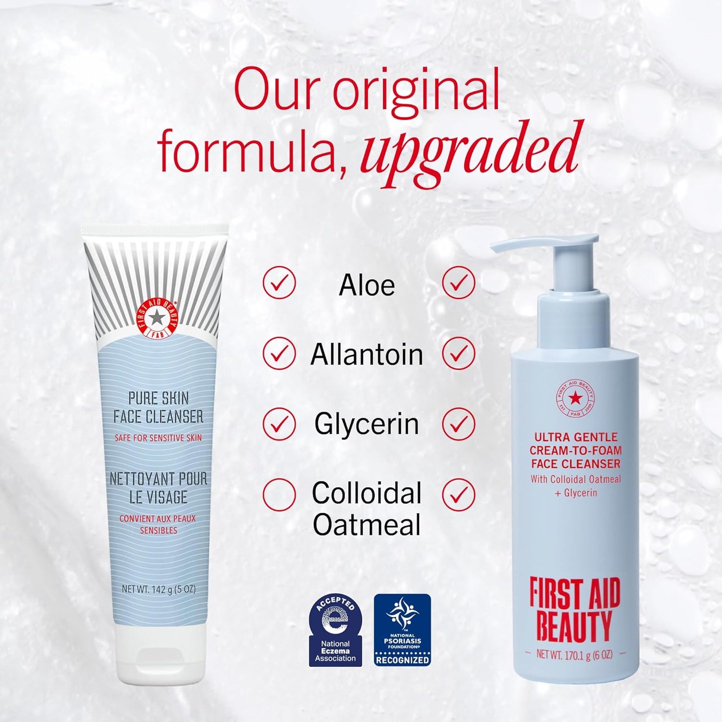 First Aid Beauty Ultra Gentle Facial Cleanser - Makeup Removing Cream-to-Foam Wash for Sensitive & Acne-Prone Skin