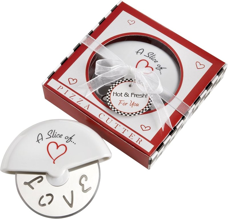 A Slice of Love Pizza Cutter Wheel - Stainless Steel Kitchen Tool in Mini Pizza Box | Perfect Wedding Favor & Bridal Shower Gift