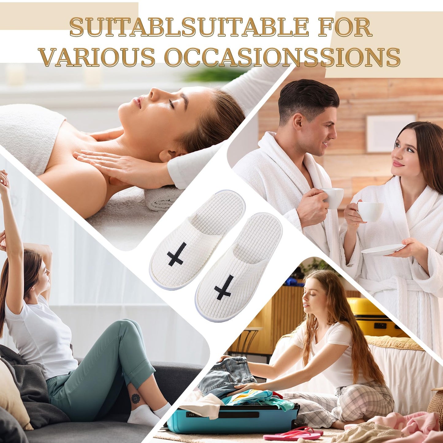 JenPen 6 Pairs White Wedding Disposable Slippers for Guests Non Slip Slipper for Women and Men Reusable Closed Toe Spa Slipper for Shoeless Home Church Easter Party Indoor House Hotel Essentials