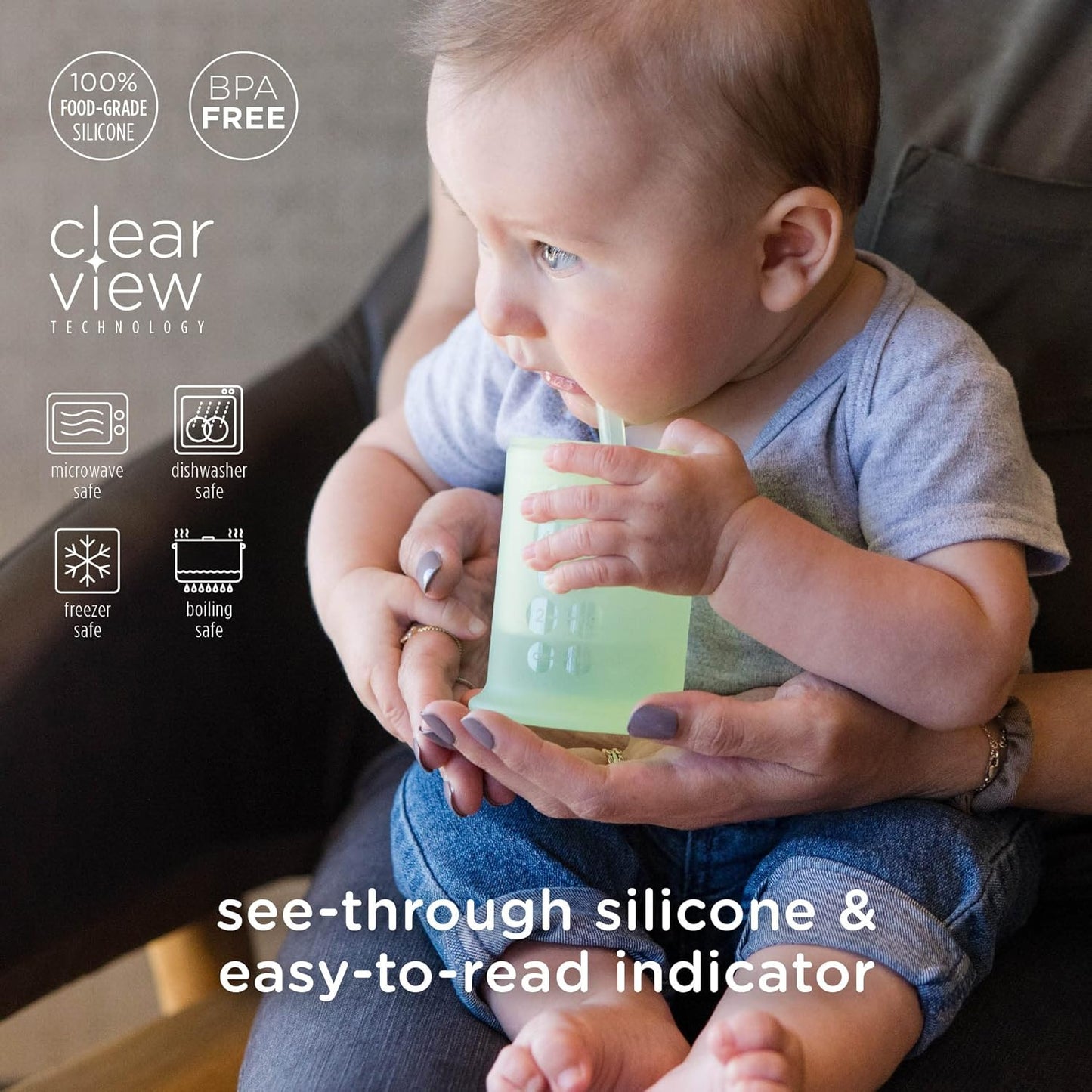 Olababy Silicone Training Cup - Straw Lid Sippy Cup for Babies 6+ Months | Mint, 5 oz