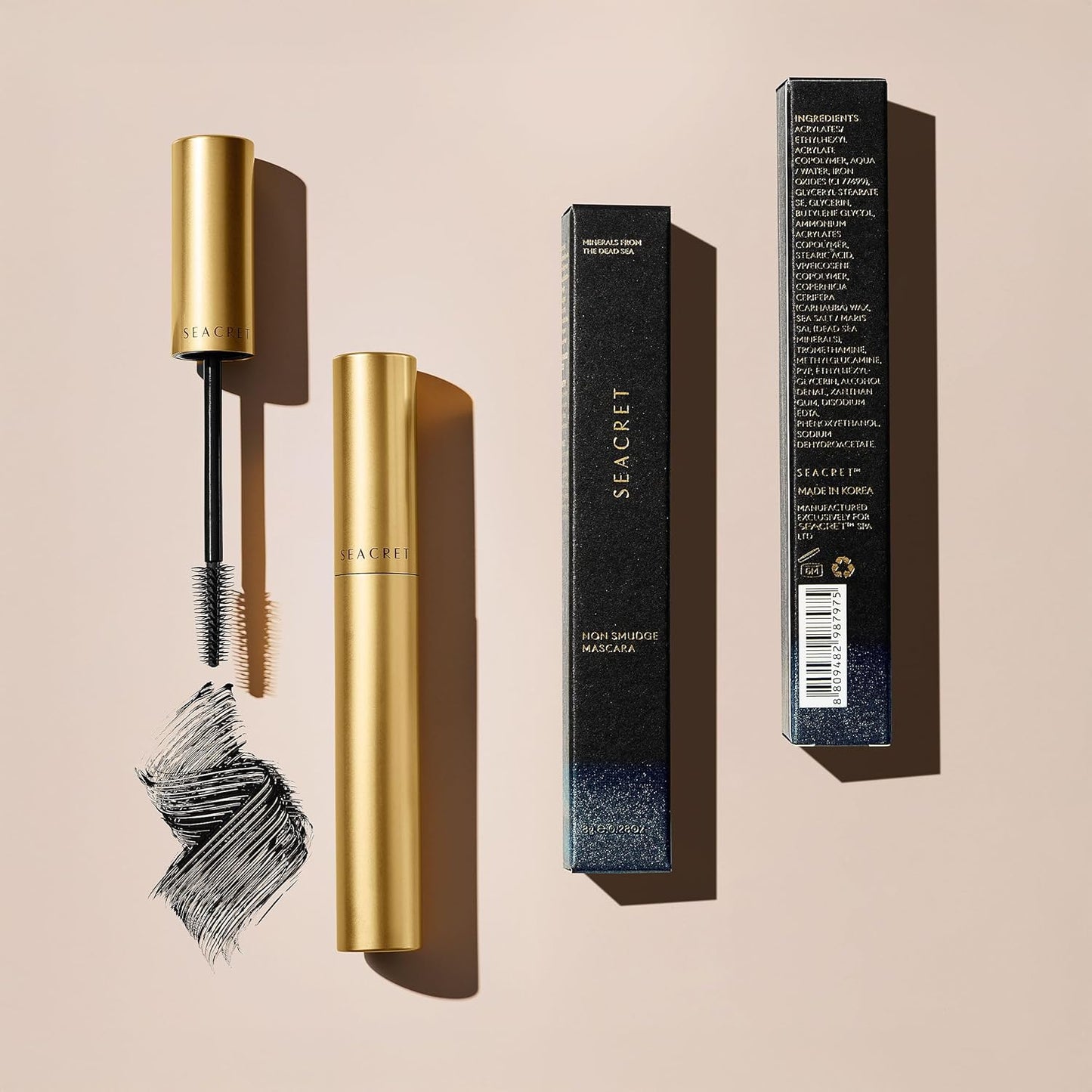 Non-Smudge Tubing Mascara - Flake-Free, Dead Sea Mineral Infused, Vegan Black, 0.28 Oz