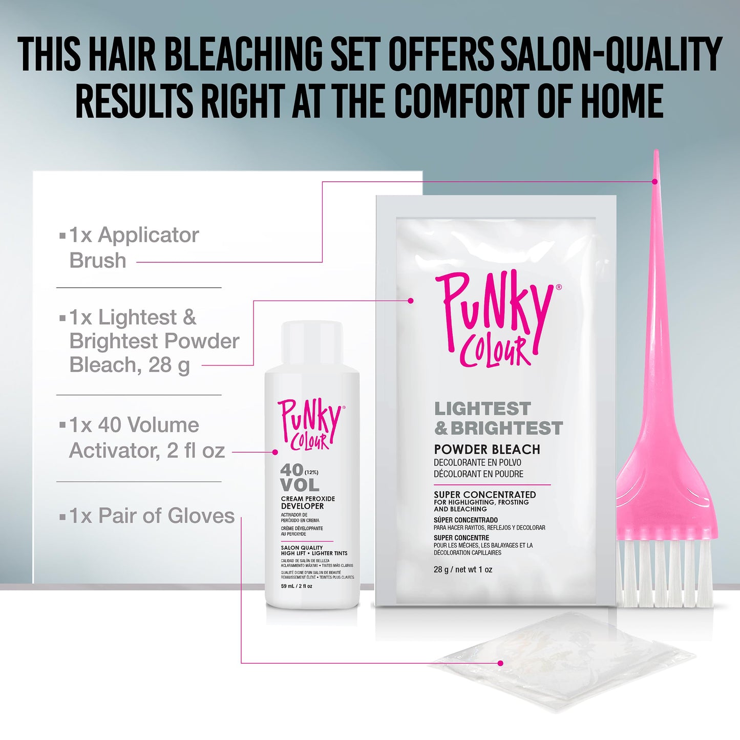 Punky Colour Lightning Fast 40 Volume Hair Bleach Kit – Hair Lightener & Toner for Blonde Coloring, At Home DIY Bleaching Transformation