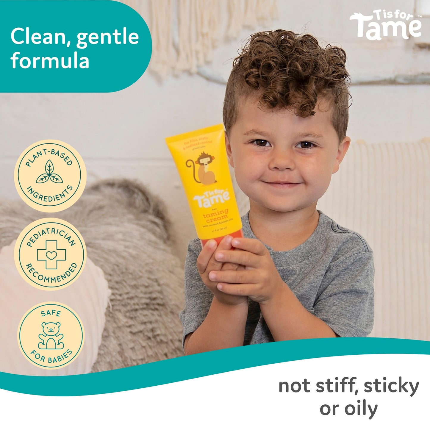 T is for Tame Kids Hair Taming Cream, 2-pack, for Frizz, Flyaways & Bedhead
